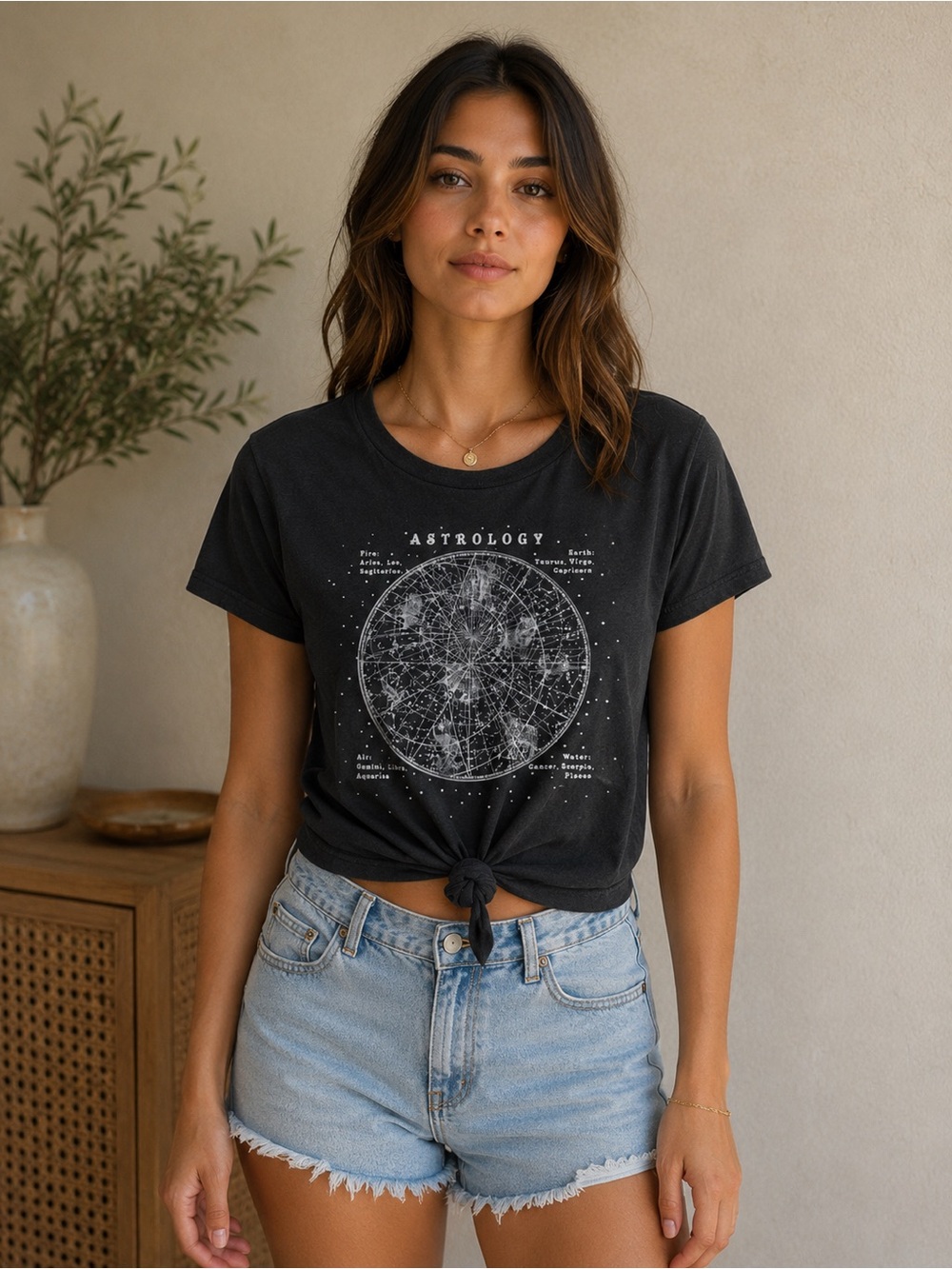 Fifth Sun Black Astrology Knot Front Tee